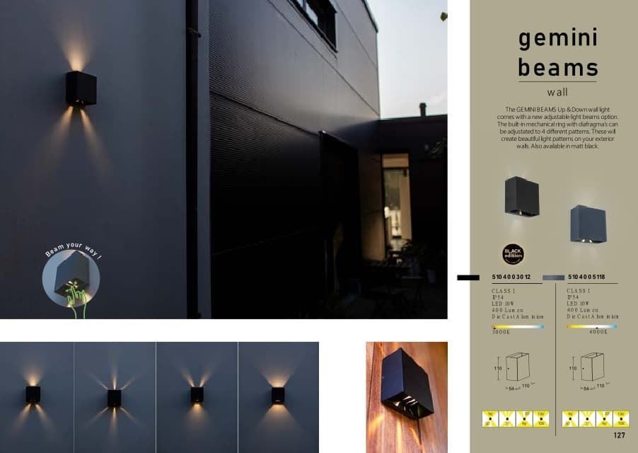 Aplique exterior de pared moderno GEMINI BEAMS Black Edition - Imagen 4