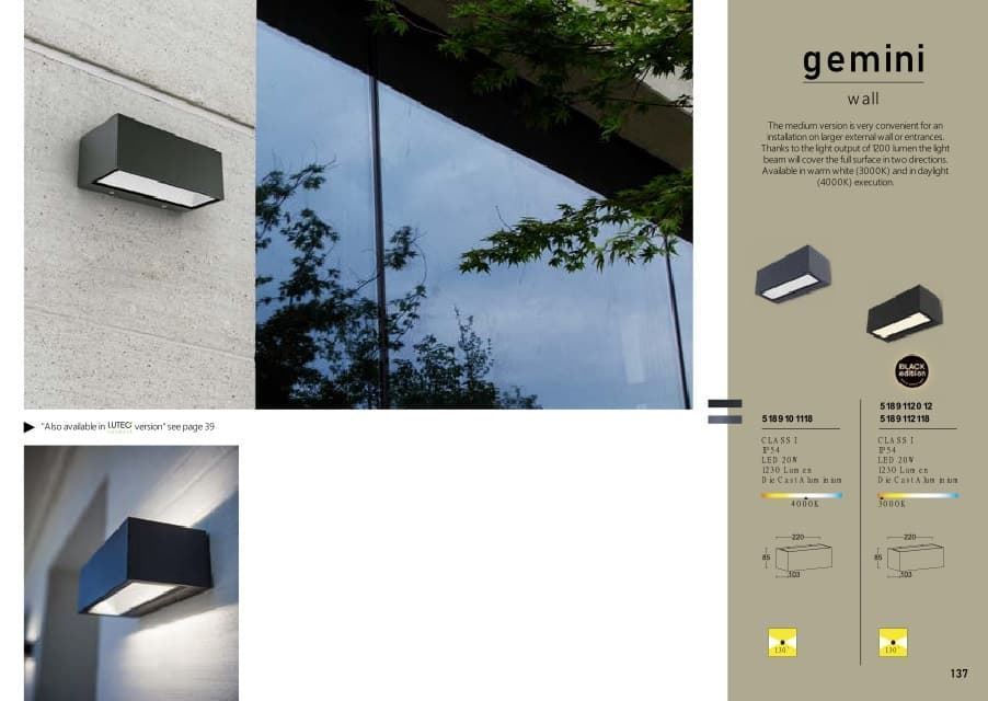 Aplique Lutec exterior de pared moderno GEMINI M - Imagen 3