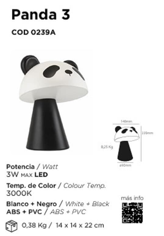 Lámpara de mesa infantil C/ batería PANDA3 - Imagen 2