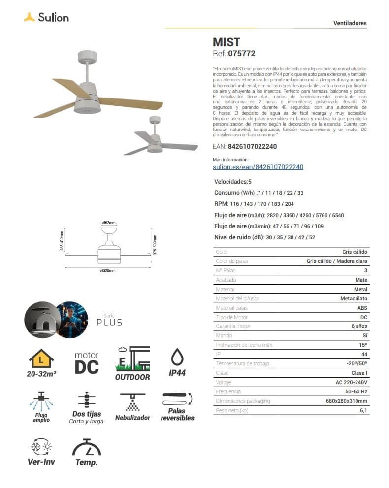 Ventilador c/ nebulizador de techo moderno MIST - Imagen 4