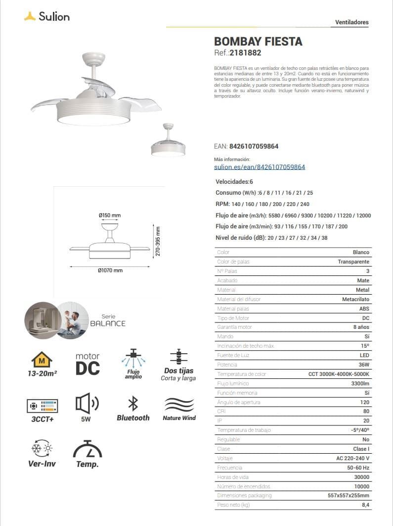 Ventilador de techo moderno BOMBAY FIESTA - Imagen 4