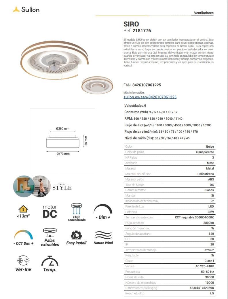 Ventilador de techo moderno SIRO - Imagen 4